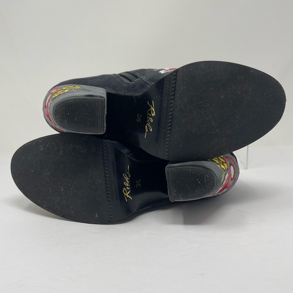 Rebels Boots Womens 36 5.5-6 Histaria Grey Velvet Bird Embroidered Ankle Booties - Picture 6 of 8